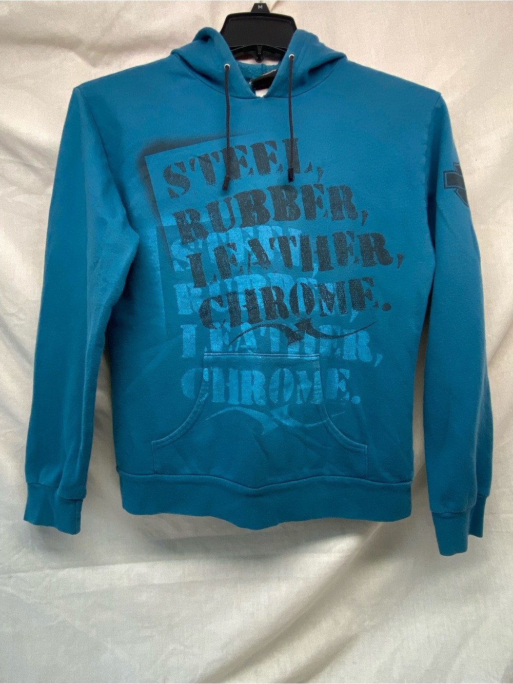 Harley-Davidson Women’s Teal Pullover Hoodie with Black Drawstrings-Size medium